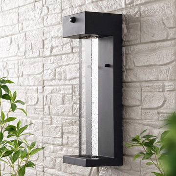 Miranda 5.13" Modern Industrial Iron/Glass Seeded Glass with Dusk-to-Dawn Sensor Integrated LED Outdoor Sconce - JONATHAN Y